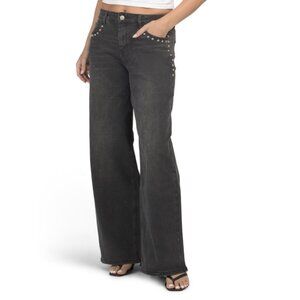 MADDEN GIRL Black Rinse Studded Denim Pants